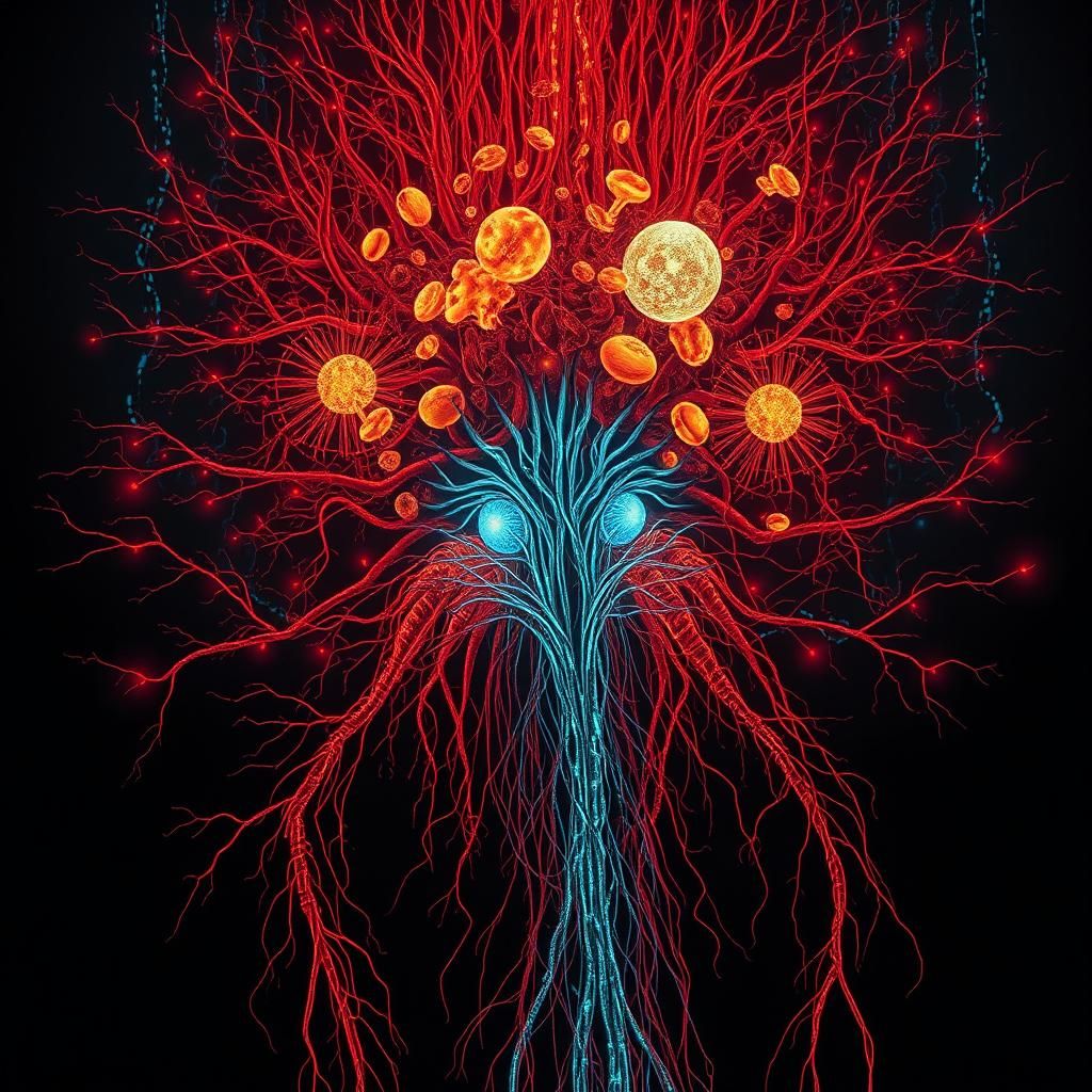 Bioluminescent Biometric Nervous System in Surreal Style