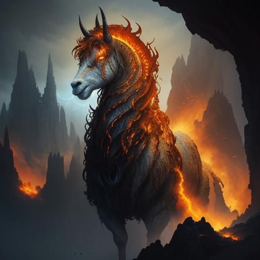 Demonic Stone Llama with Amber Eyes