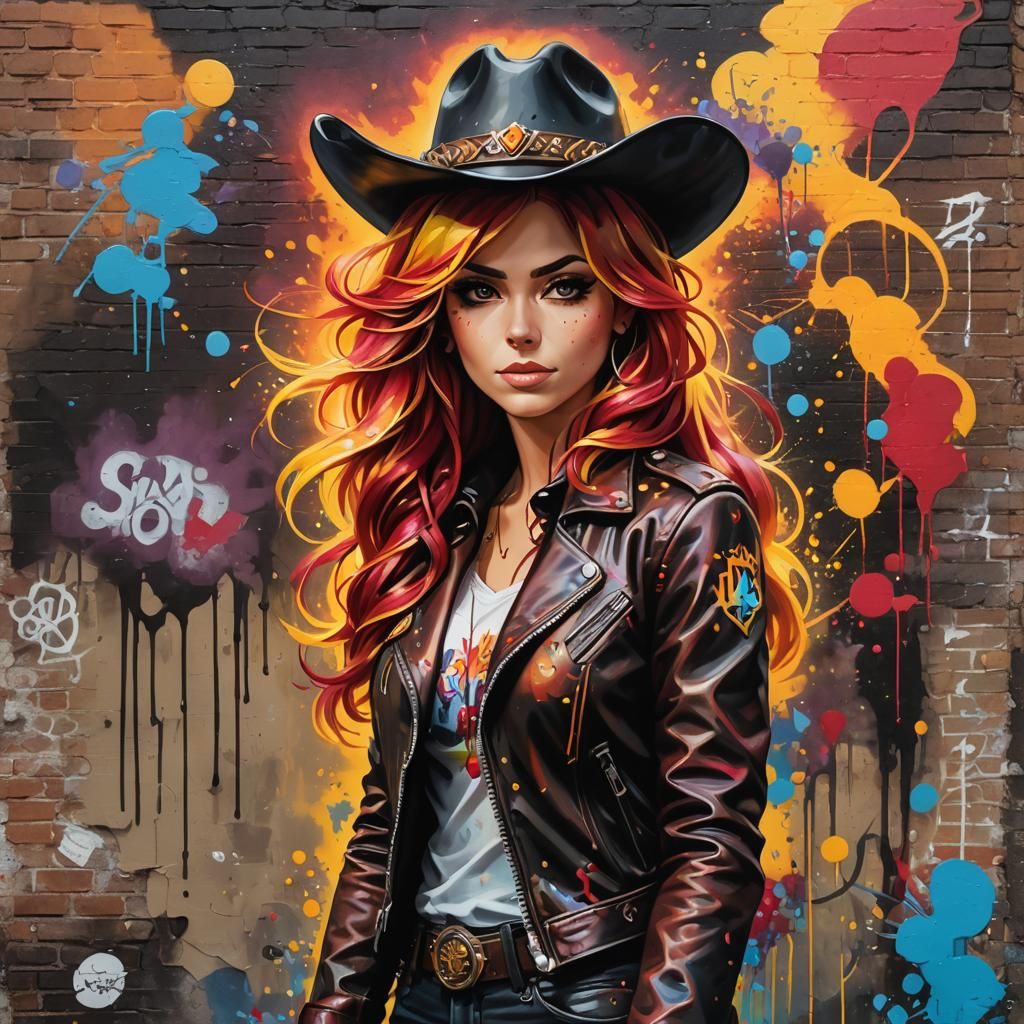 Cowboy Character in Graffiti Street Art Style