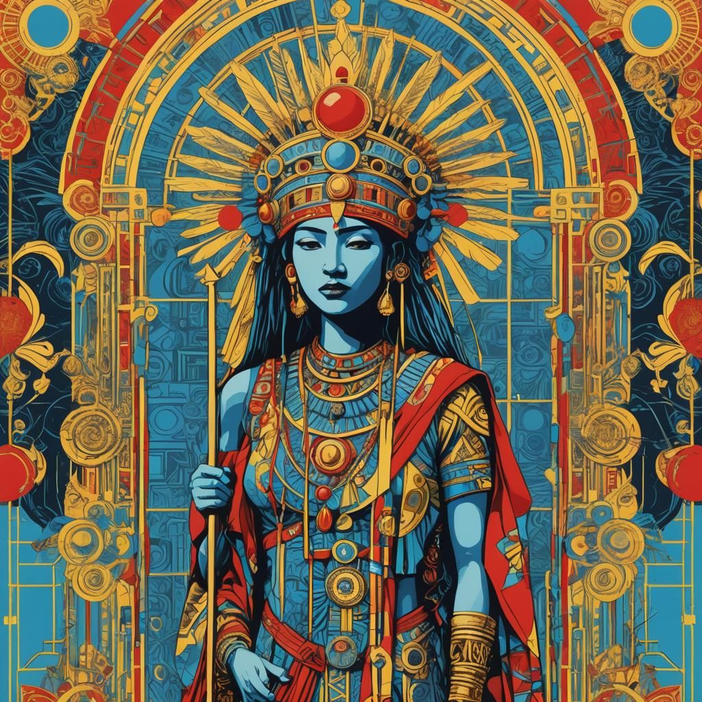 Ancient Figure in Bauhaus Temple, Pop Art Style