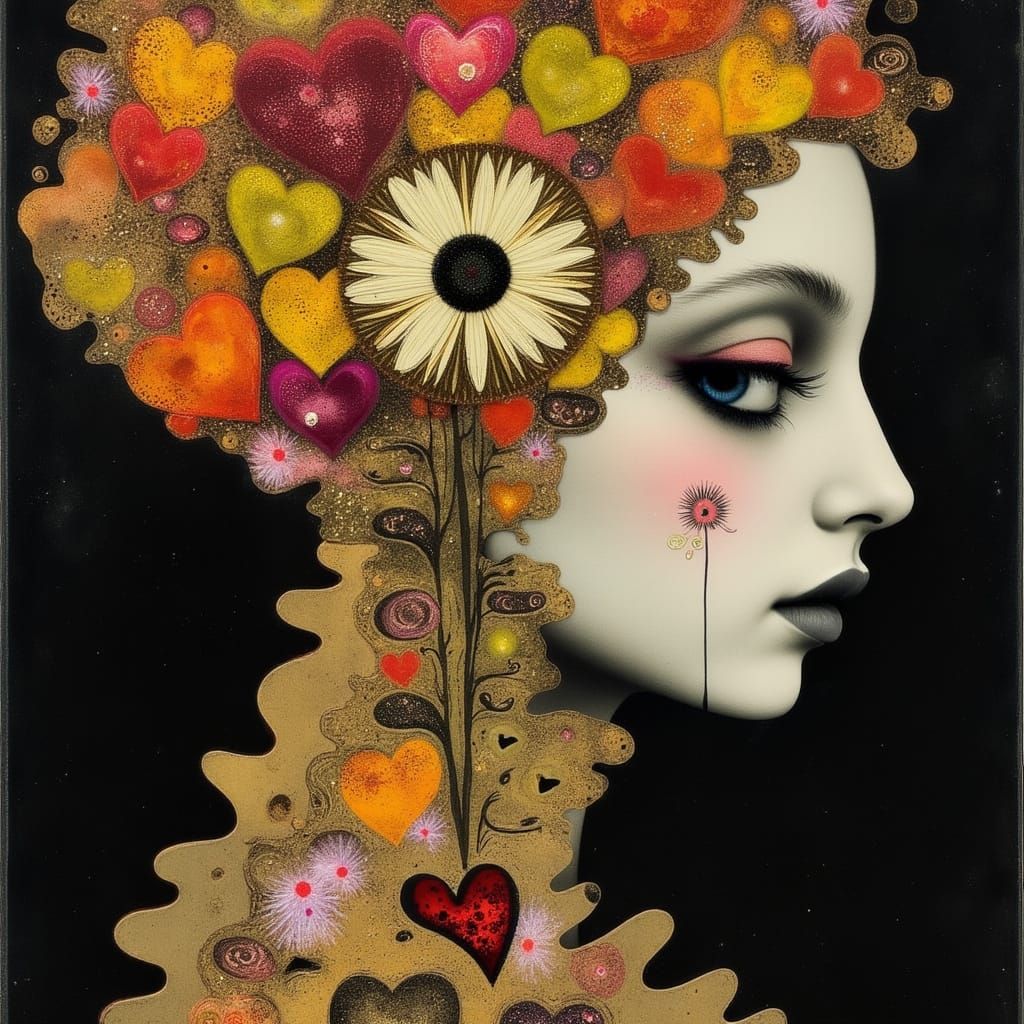 Abstract Woman in Shimmering Metallic World