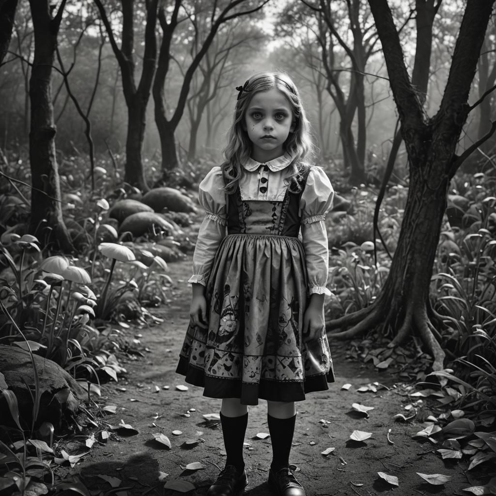 Sinister Alice in Wonderland Black and White Photo