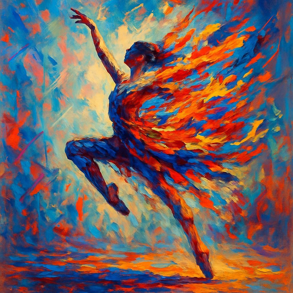 Surreal Dancer Mid-Leap Dissolving into Abstract Paint Strok...