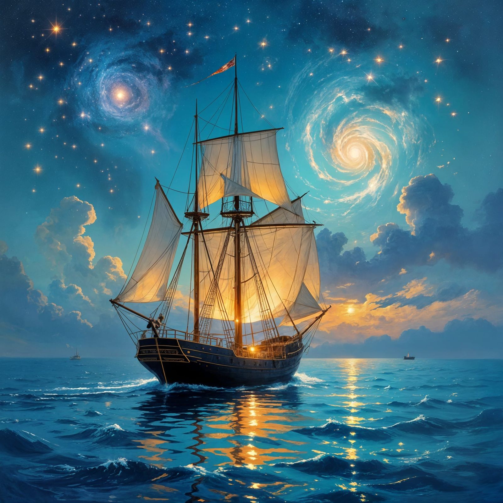 Celestial Sailing Ship in Romantic Style