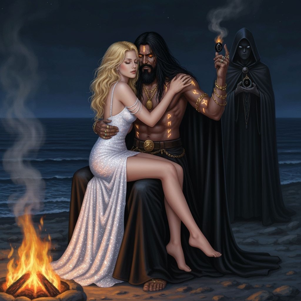 Dark Wizard and Blonde Woman by Fire