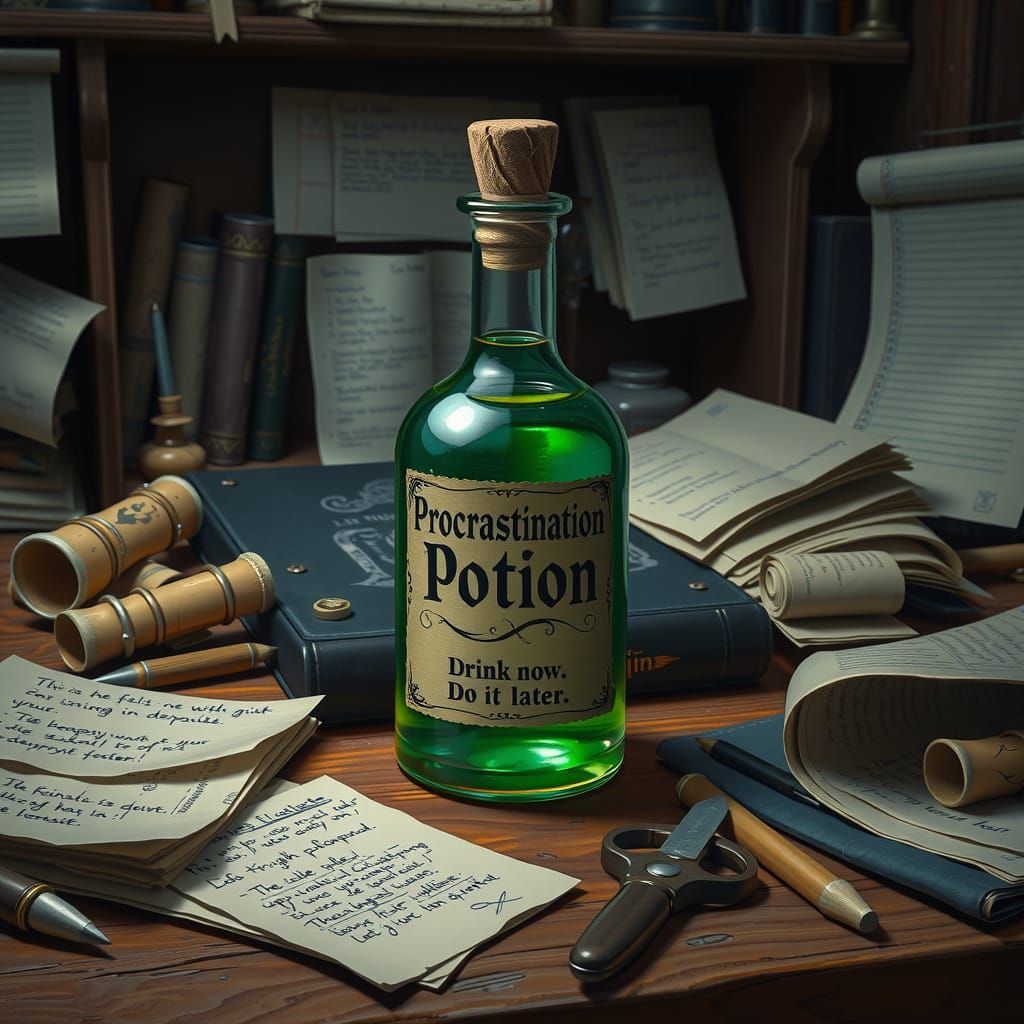 Procrastination Potion in Whimsical Fantasy Style