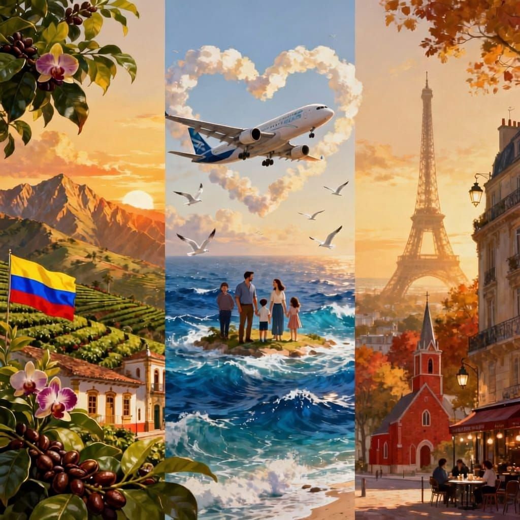 Romantic Triptych: Colombia, Ocean Flight, Paris & Coast
