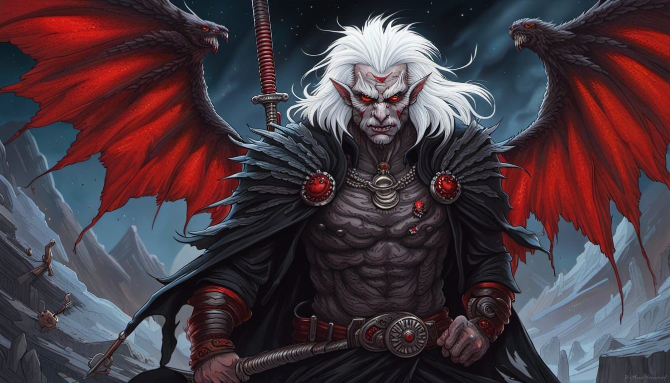 Vampire Demon with Katana in Dark Fantasy Moonscape