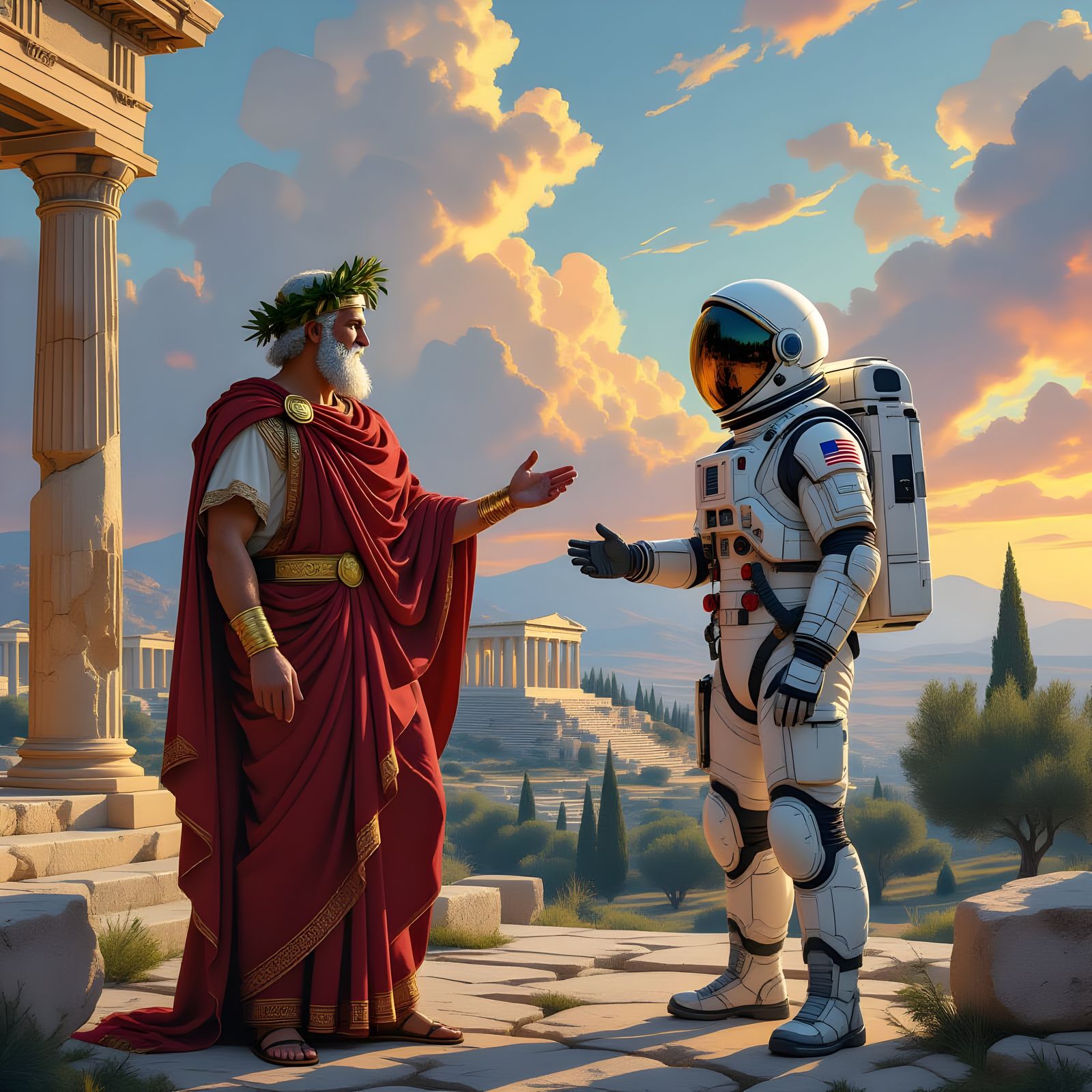 Greek Emperor Meets Astronaut on Mars in Epic Lighting