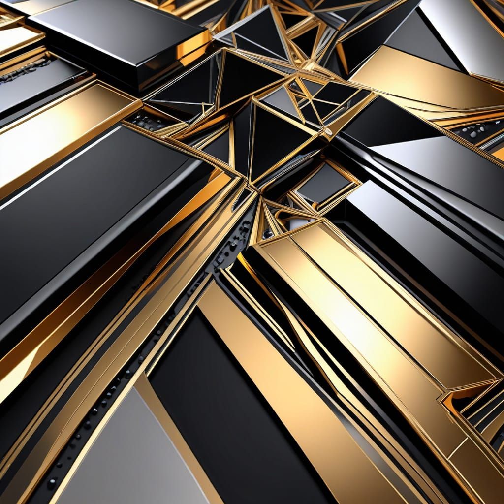 Geometric Abstract Art in Gold, Silver, and Black