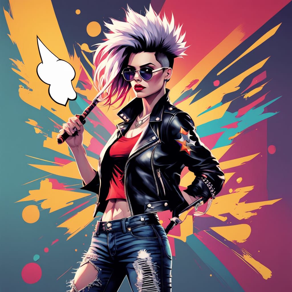 Bold Asexual Rocker Chick in Vibrant Black, Silver, and Purp...