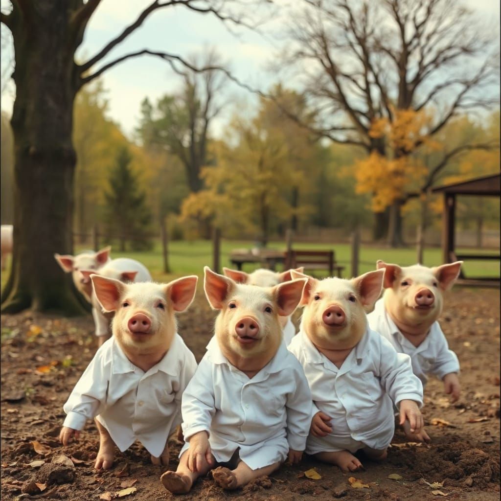 Surreal Pigs in Formal Attire Cause Chaos