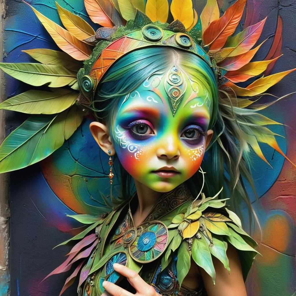 Elven Baby Portrait with Fractal Graffiti Art