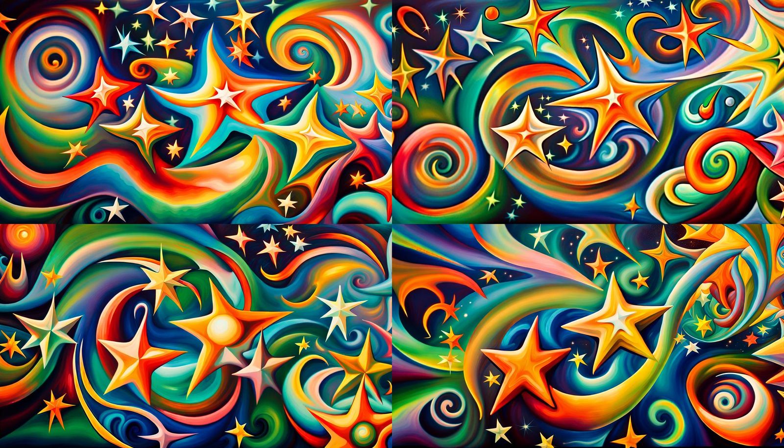 Iridescent Stars in Electromagnetic Plasma, Impasto Style