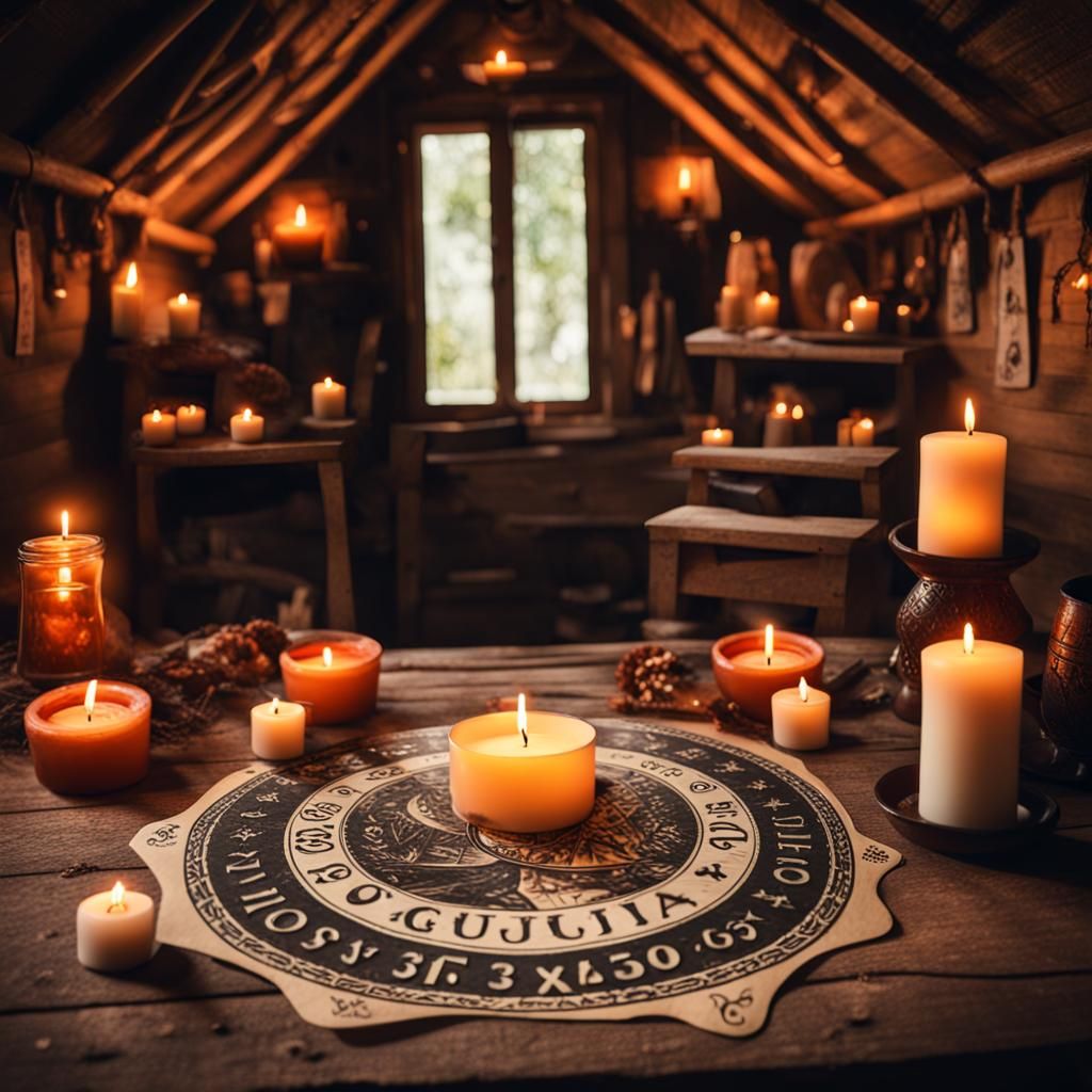 Realistic Ouija Board and Candles Scene