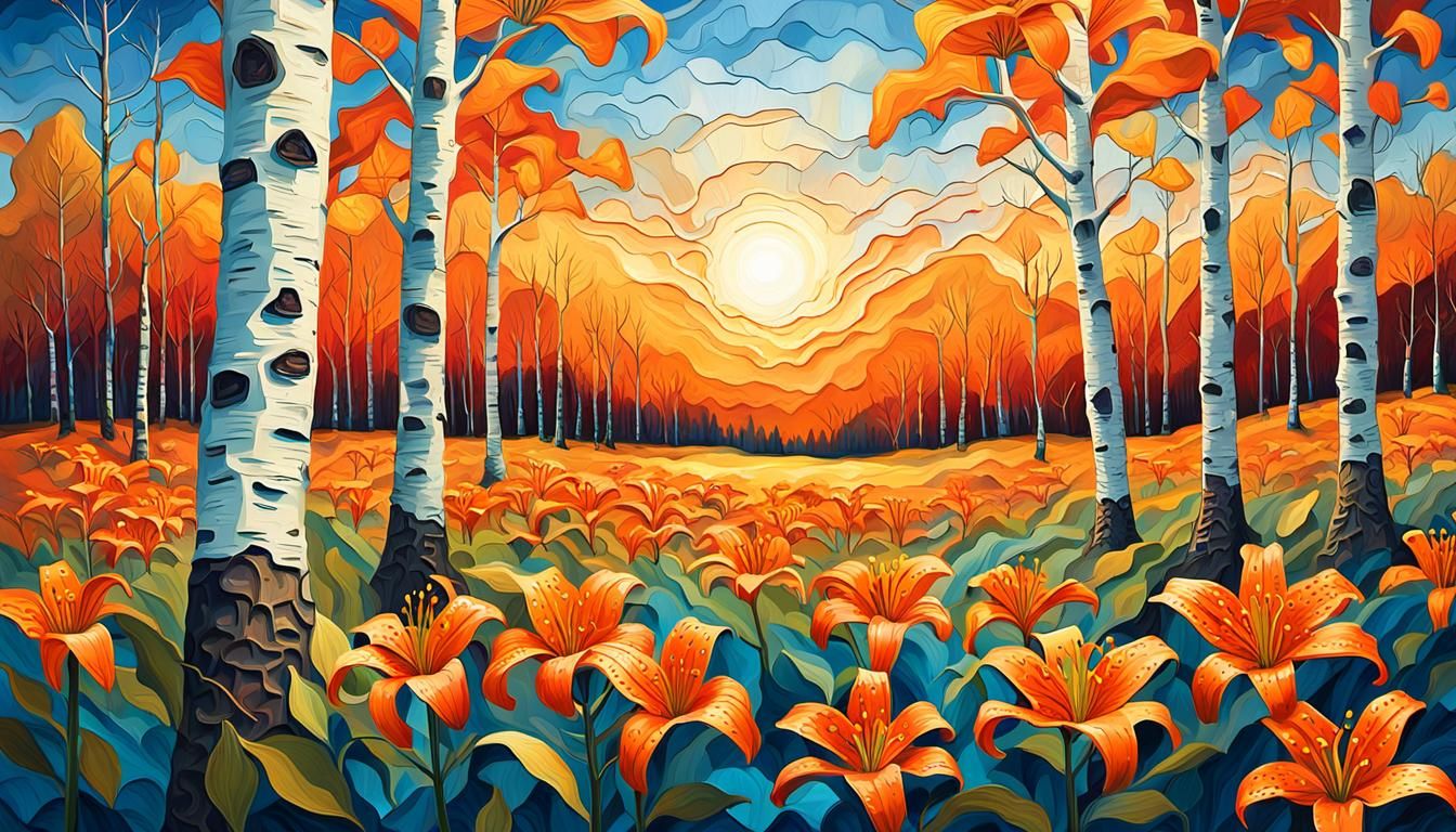 Vibrant Landscape with Lilies in Impasto Expressionism