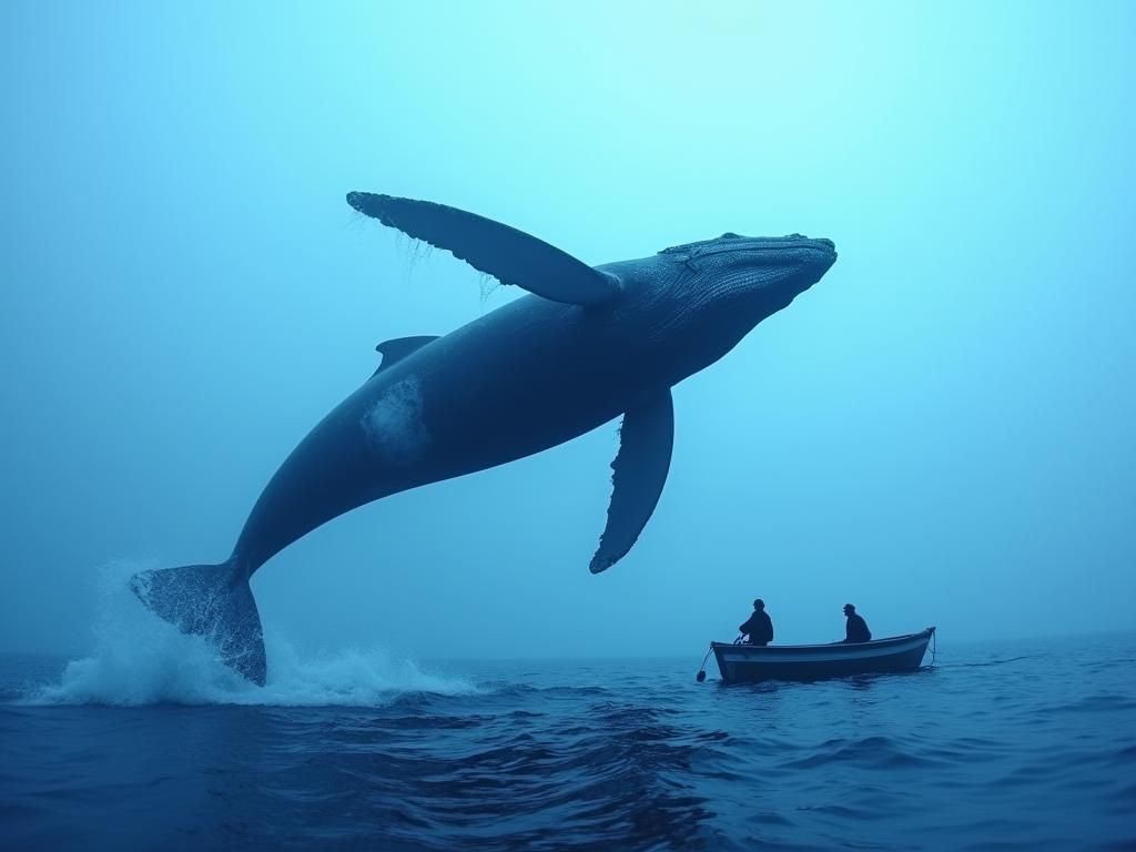 Majestic Blue Whale Leaps Over Fishing Boat