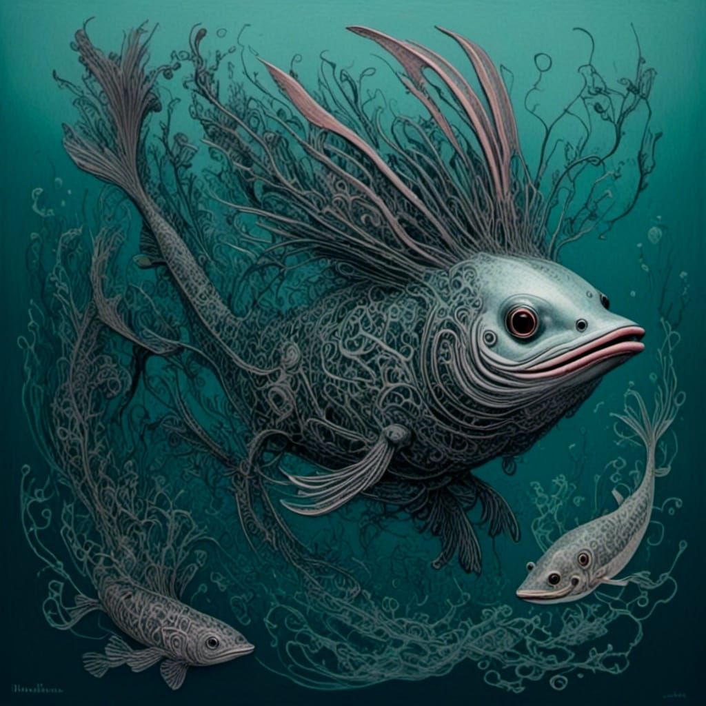 Psychedelic Mollusks and Barracuda in the Ocean