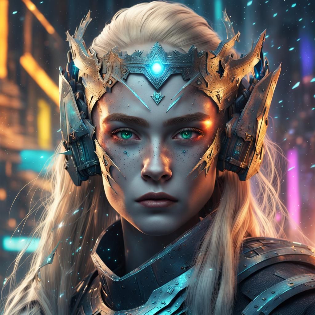 Cyberpunk Elf Warrior in Galactic Knight Armor