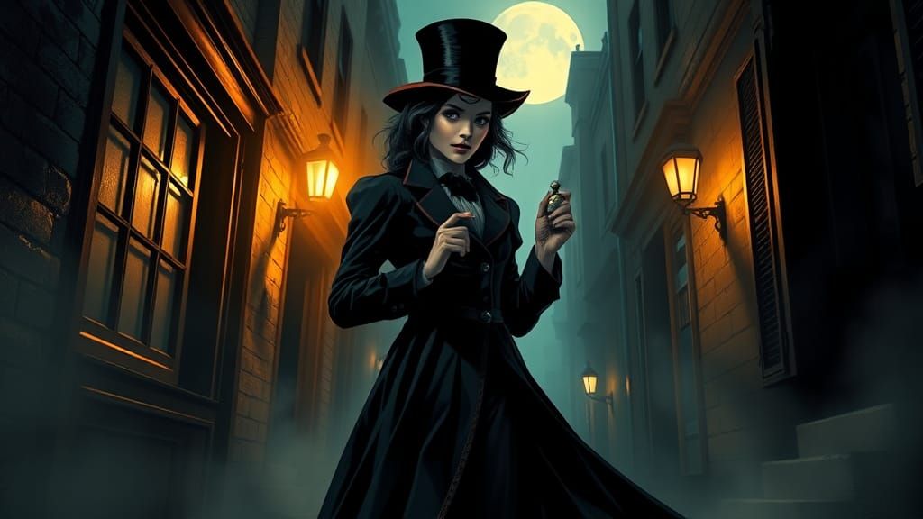 Victorian Woman with Glowing Aura in Film Noir Style