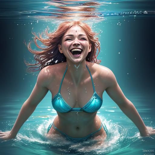 Laughing Women in Water: Hyperrealistic Splash Art