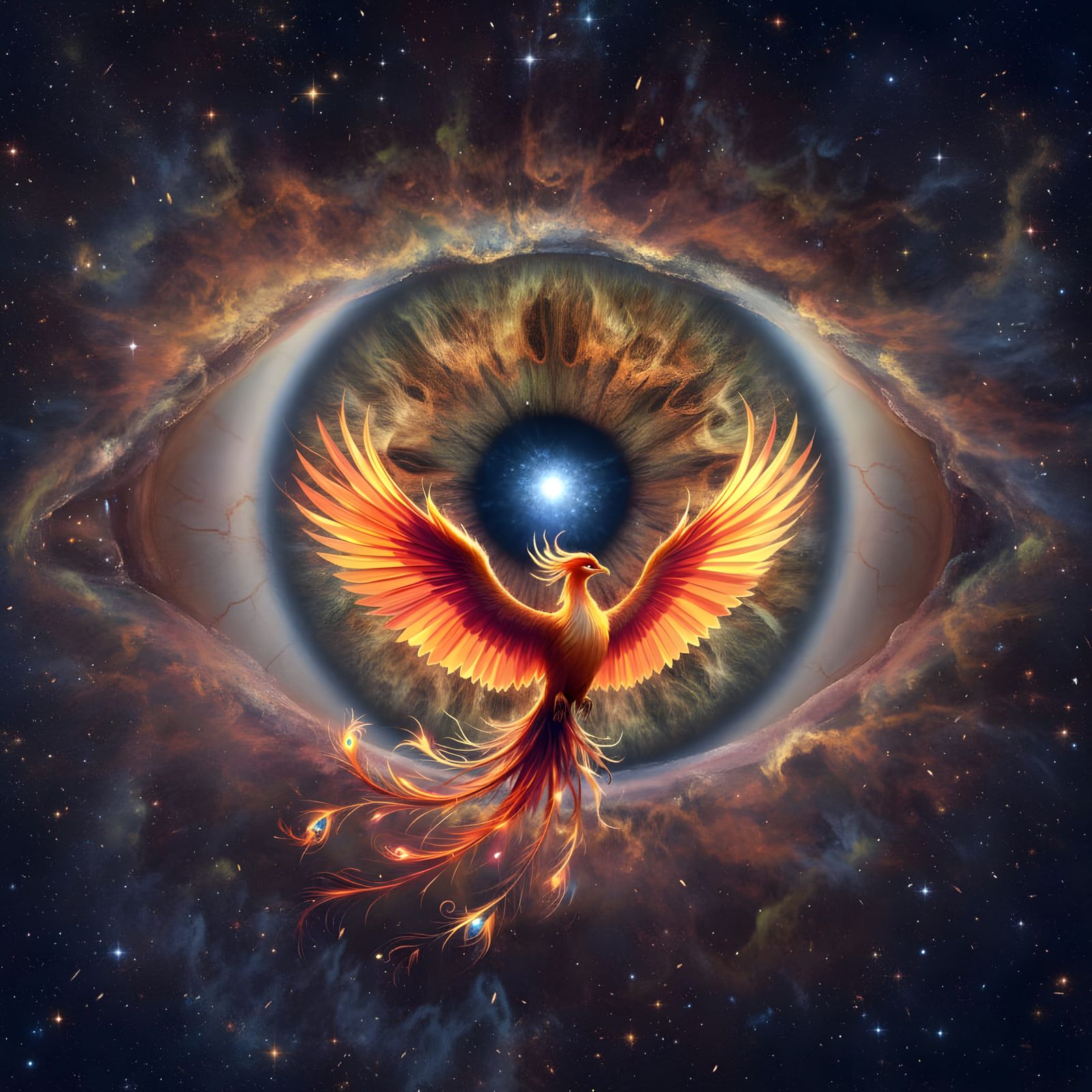 Majestic Phoenix Soars Through Cosmic Nebula in Digital Pain...