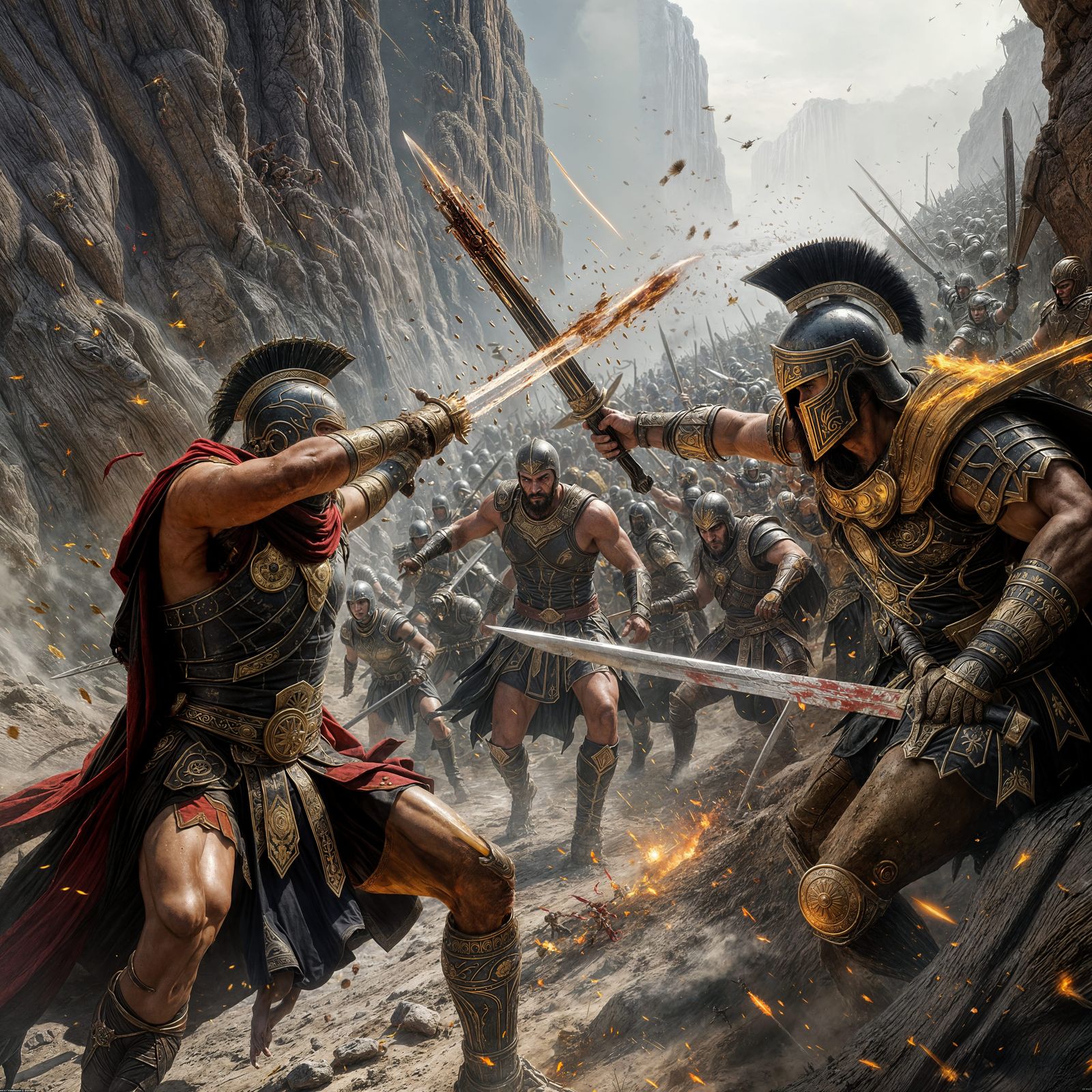 Epic Battle at the Hot Gates in Matte Painting Style