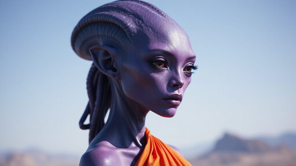 Hyperrealistic Alien Woman in Orange Evening Gown