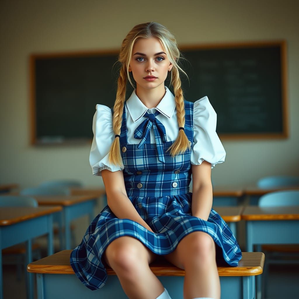 Elegant Young Woman in Vintage Schoolgirl Attire