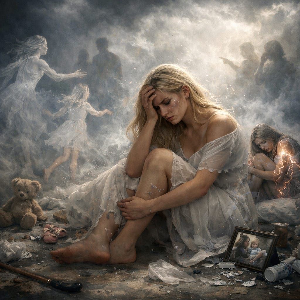 Ethereal Portrait of a Woman Reflecting Inner Struggle