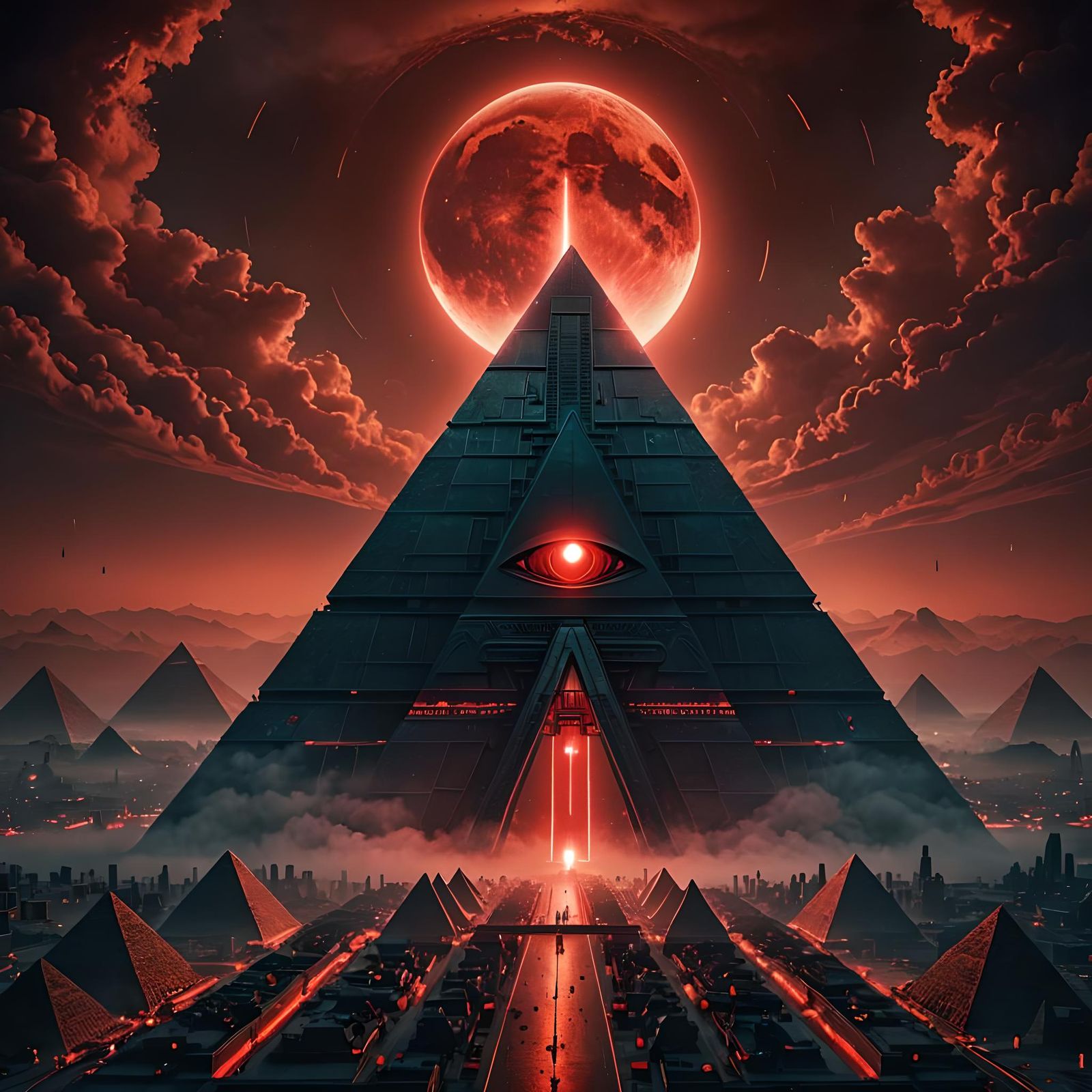 Cyberpunk Pyramid at Red Eclipse: 16k Resolution