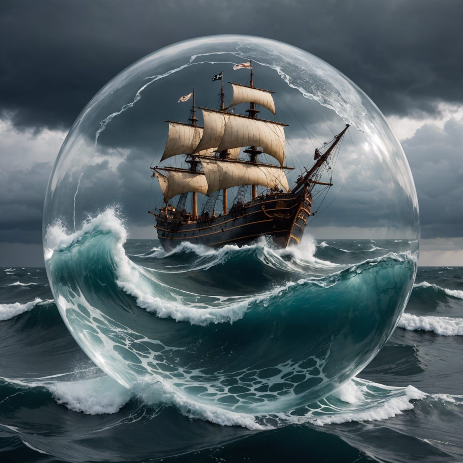 Fantastical Glass Ship Sails Through Turbulent Sea