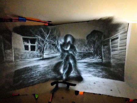 Eerie Shadow Figure in Charcoal Style
