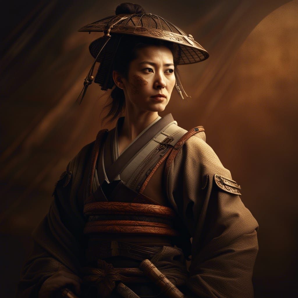 Samurai Woman Portrait in Rembrandt Style