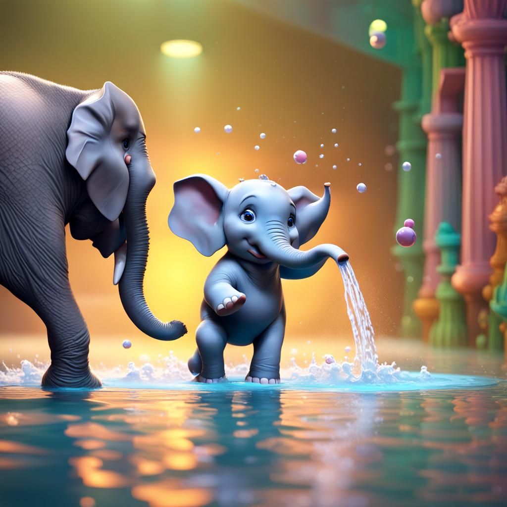 Baby Elephant Splash: Pixar-Style 3D Animation