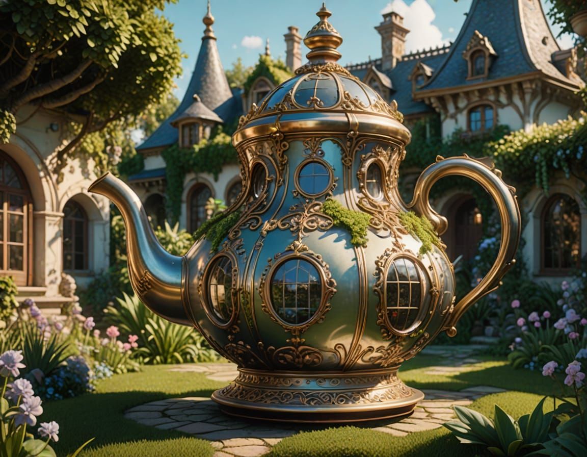 Fantasy Teapot House Garden in Rococo Style