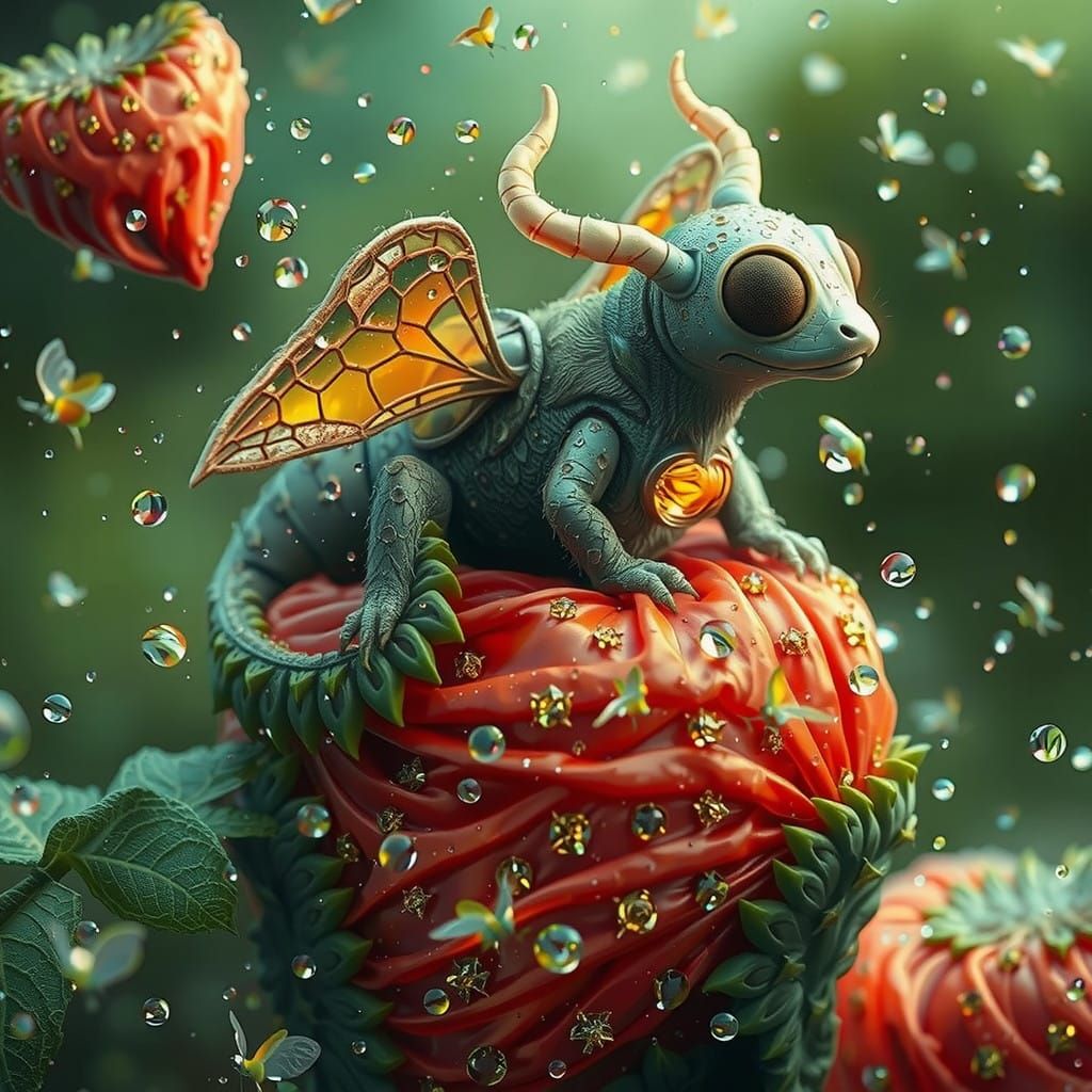 Ethereal Firefly Amidst Luminescent Swarm, Digital Art