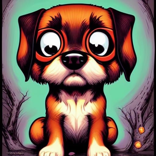 Cute Puppy with Big Eyes in Comic Book Art