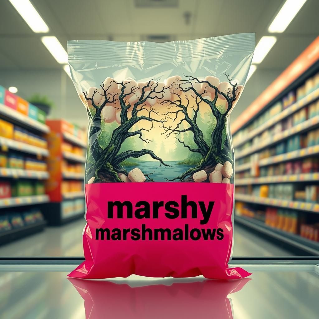 Marshy Marshmallows Package in Ash Thorp Style