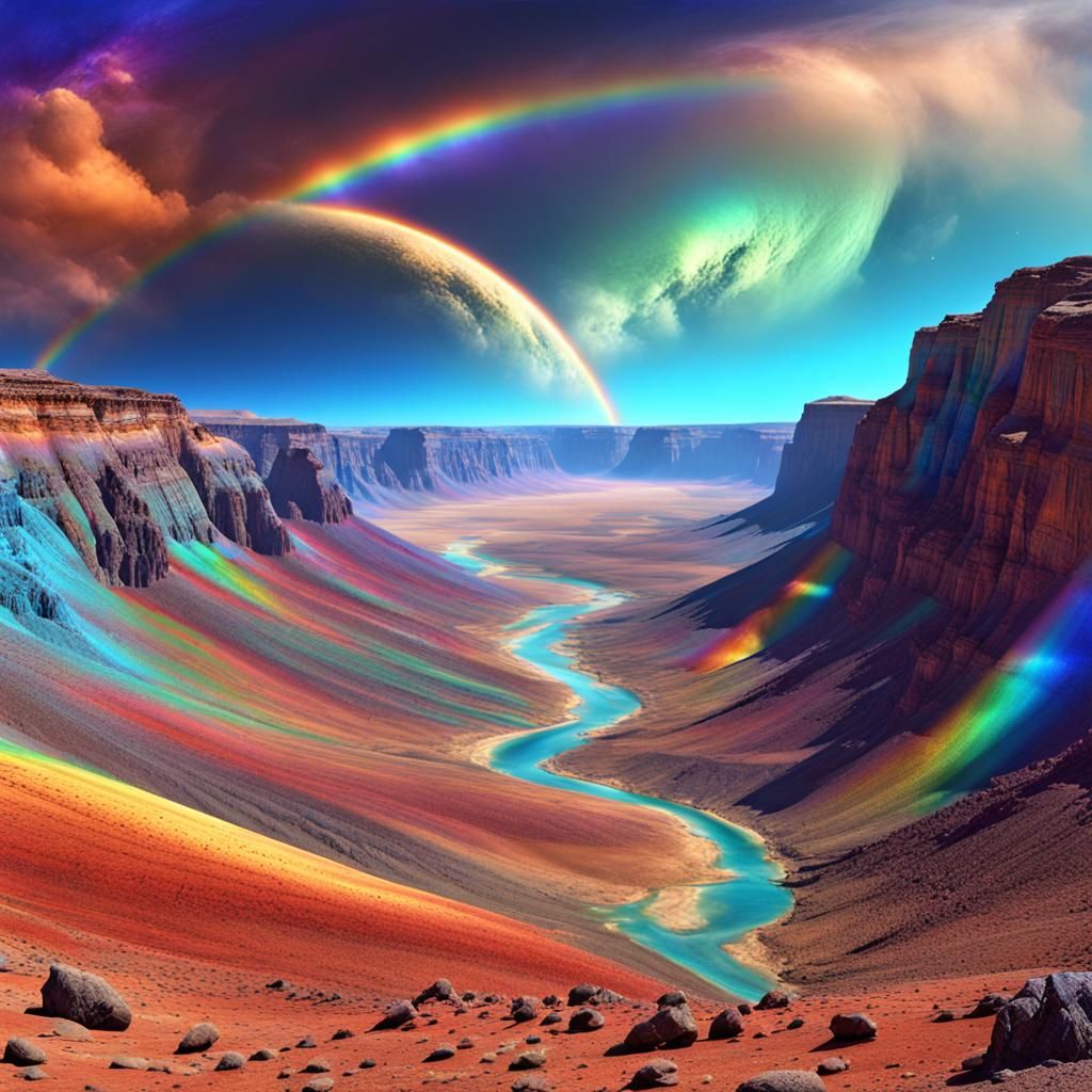 Rainbow Over Alien Planet: Epic Landscape in HDR