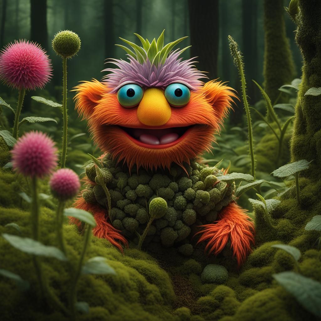 Magical Plant Muppet Portrait in Hyperrealistic Style