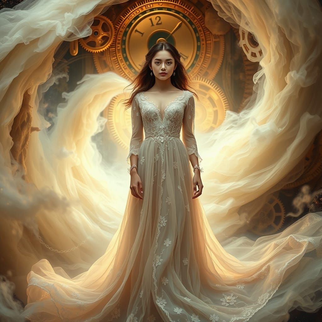 Ethereal Time Traveler in a Dreamlike Vortex