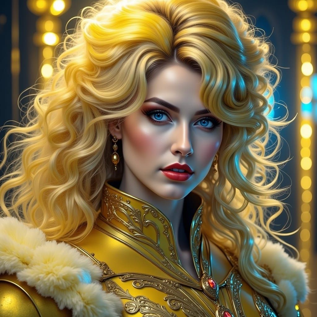 Alluring Metallic Figure in Electric Light