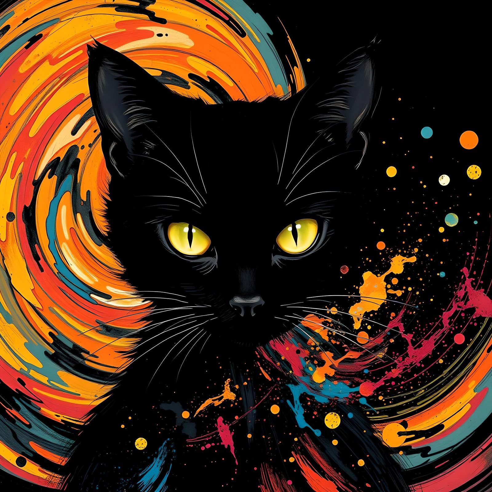 Abstract Cat Silhouette with Van Gogh-style Background