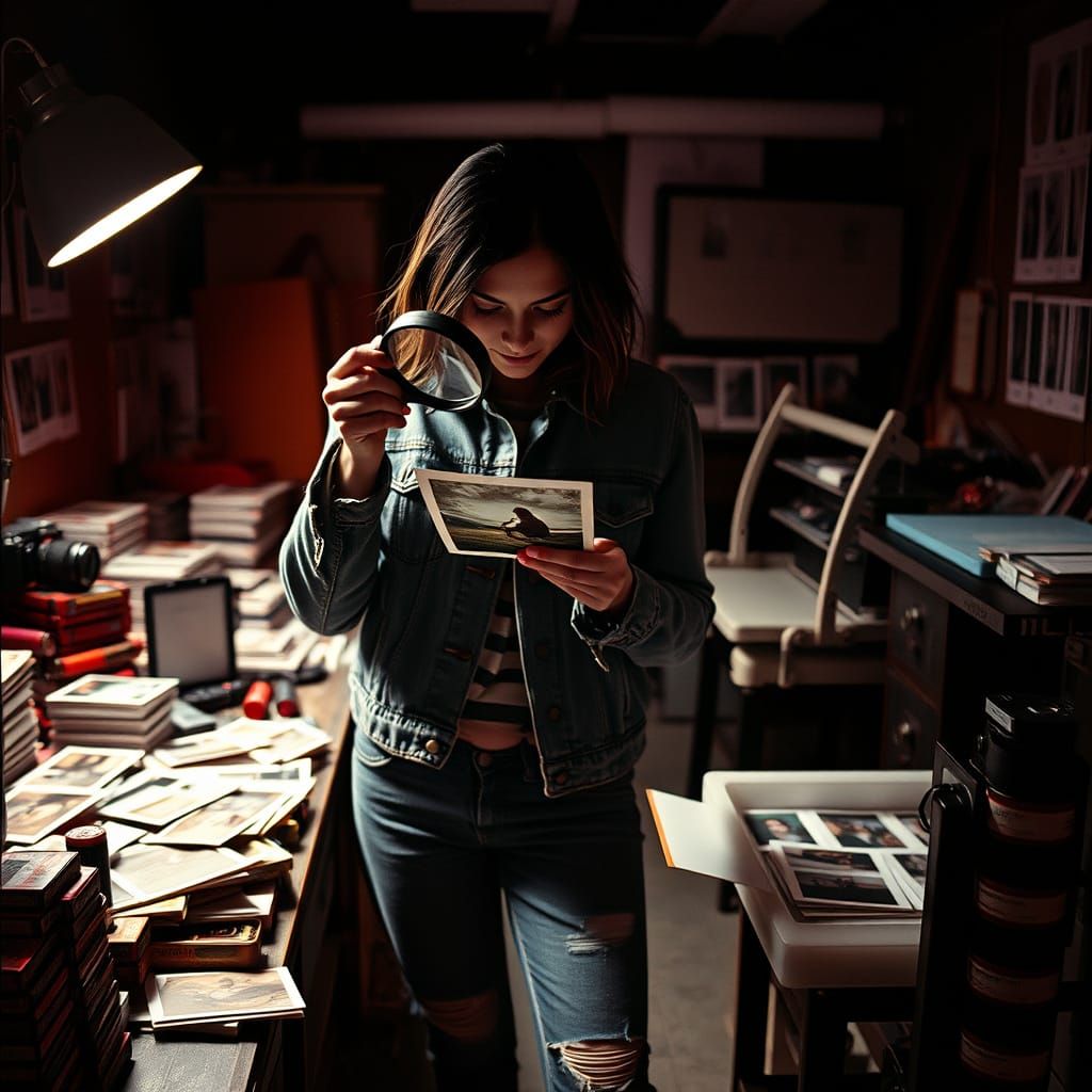 Photographer in Darkroom with Contact Sheet