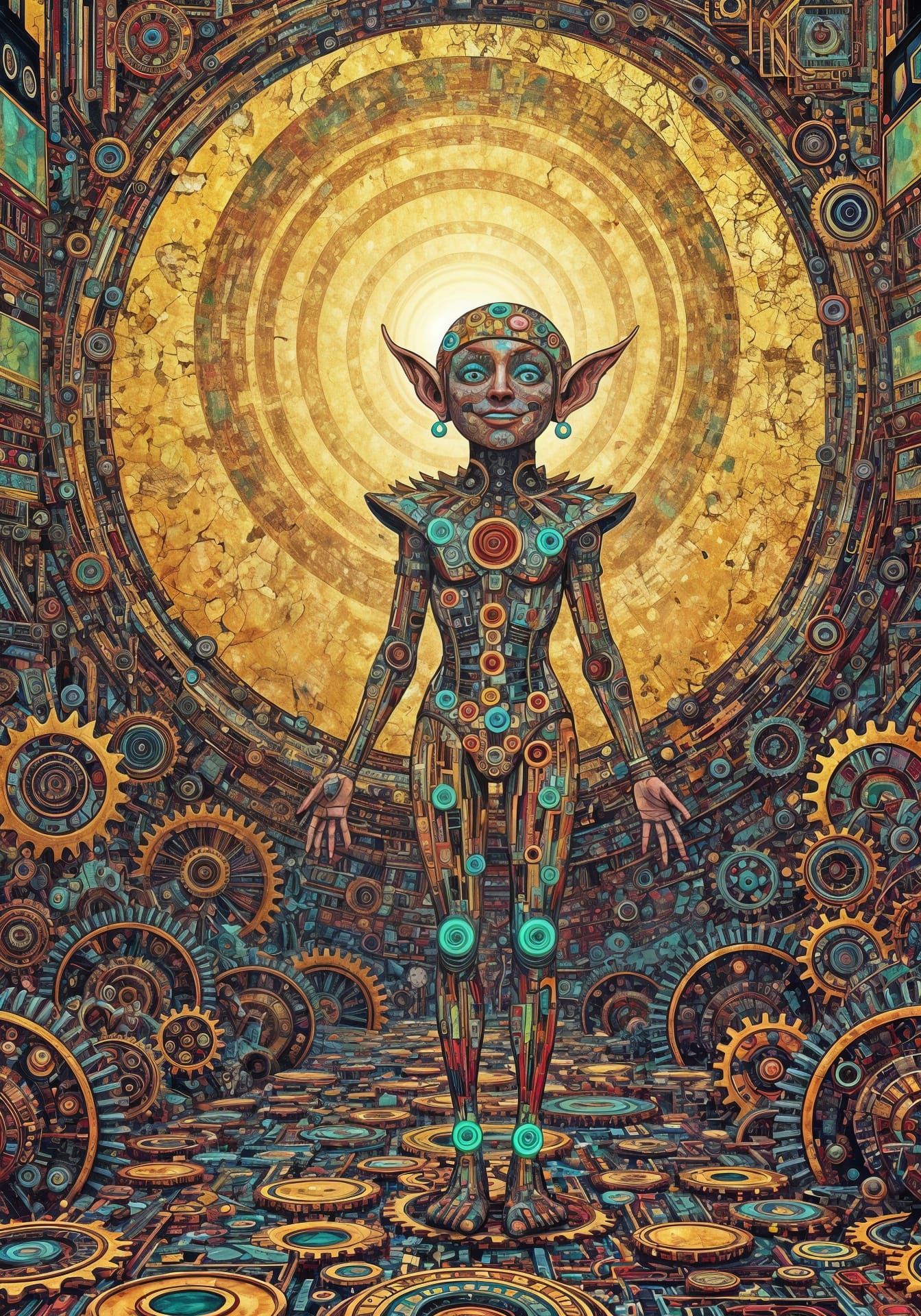 Machine Elf in Klimt-Inspired Psychedelic Style