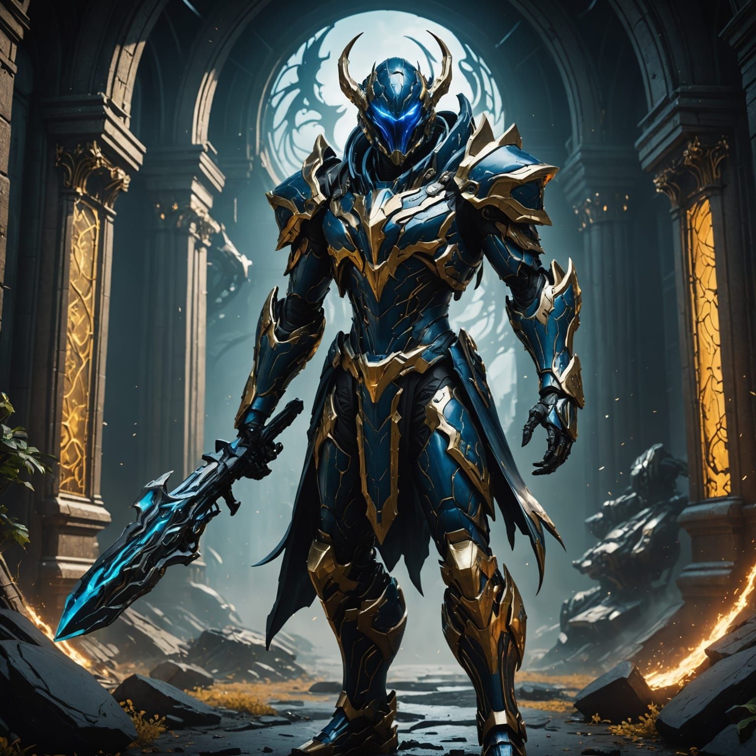 Ethereal Dominus X Warframe in Vibrant Fantasy Realm