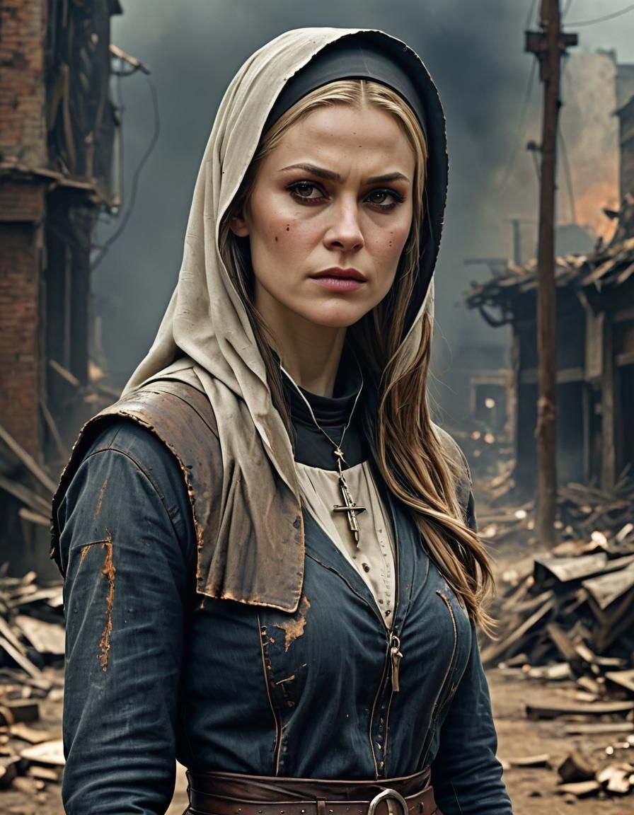 Post-Apocalyptic Nun Portrait in Detailed Matte Painting