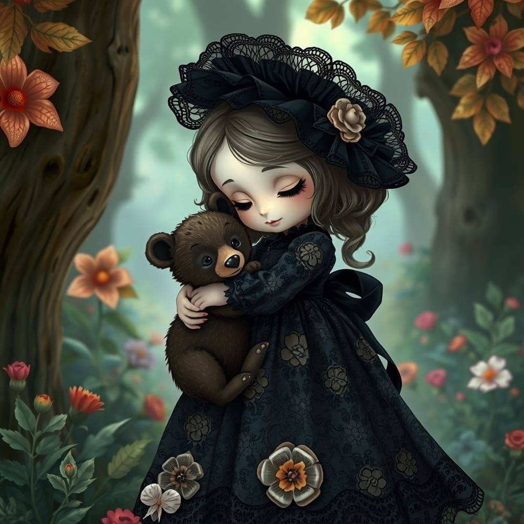 A Child hugging a Baby Cub