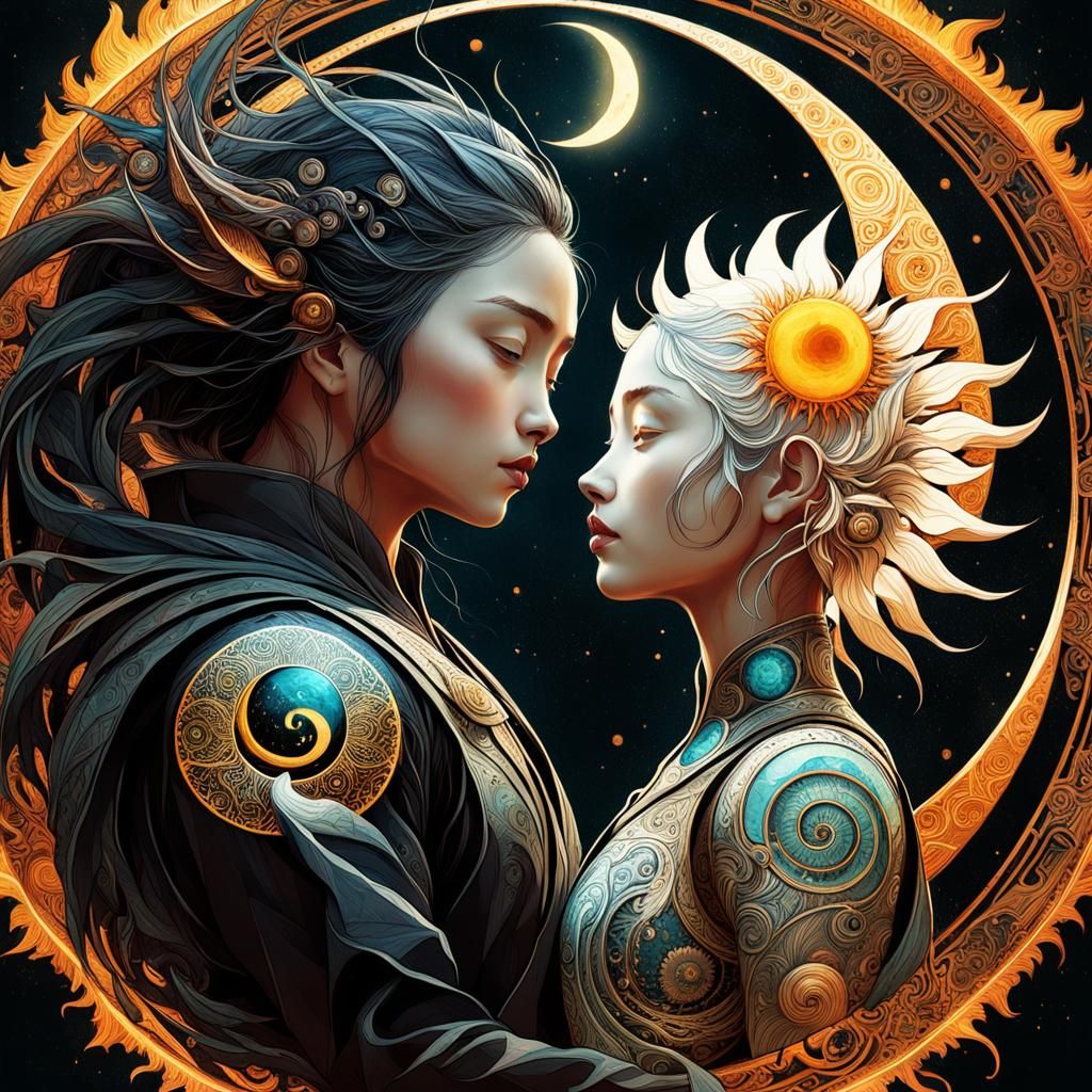 Yin and Yang: Sun and Moon Digital Painting